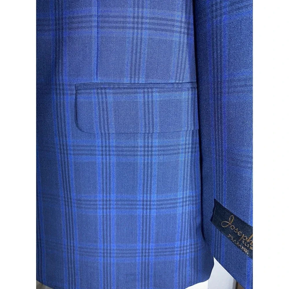 Jos A Bank Joseph Slim Fit Suit Jacket 41R Navy Blue Plaid 100 Wool Metropolitan
